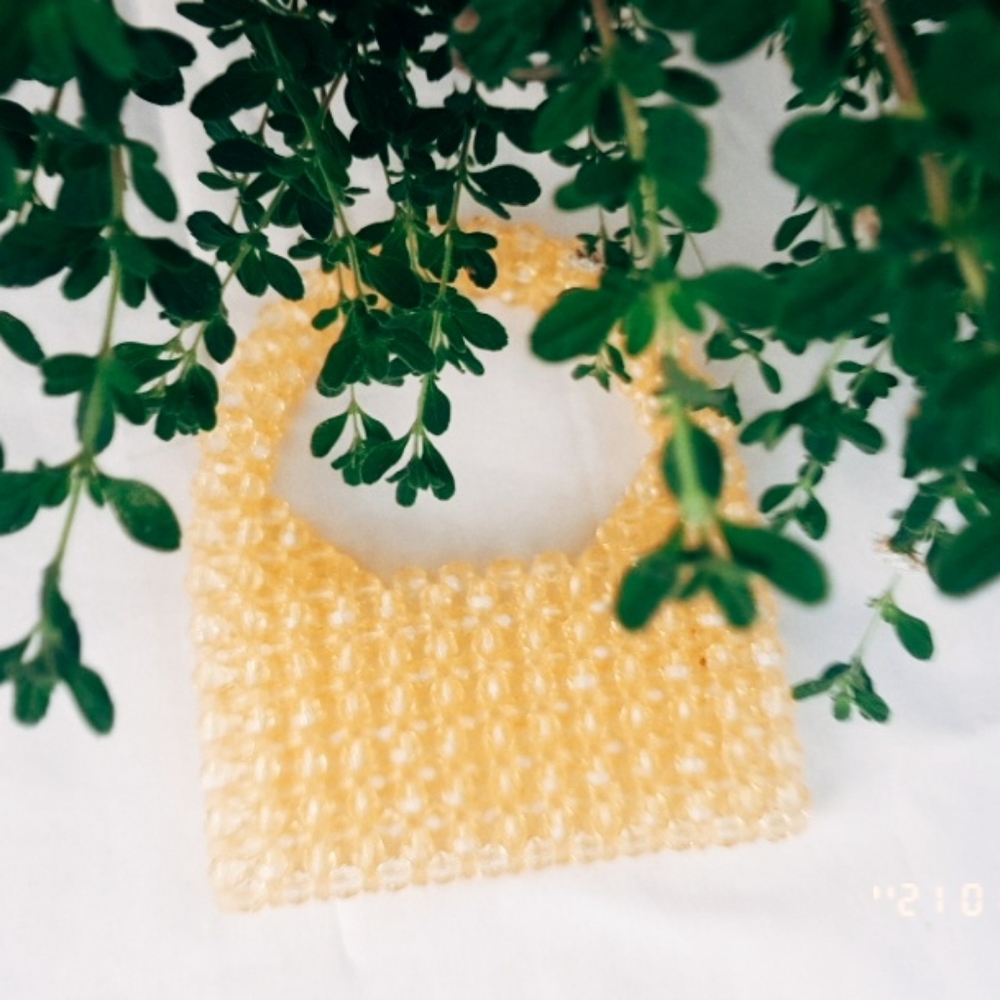 SOLD Yellow Mini Crystal Beaded Handbag